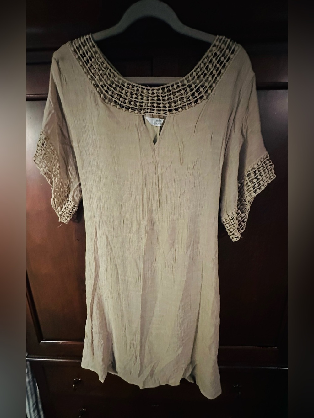 Mlle Gabrielle Beige Crochet-Trim dress